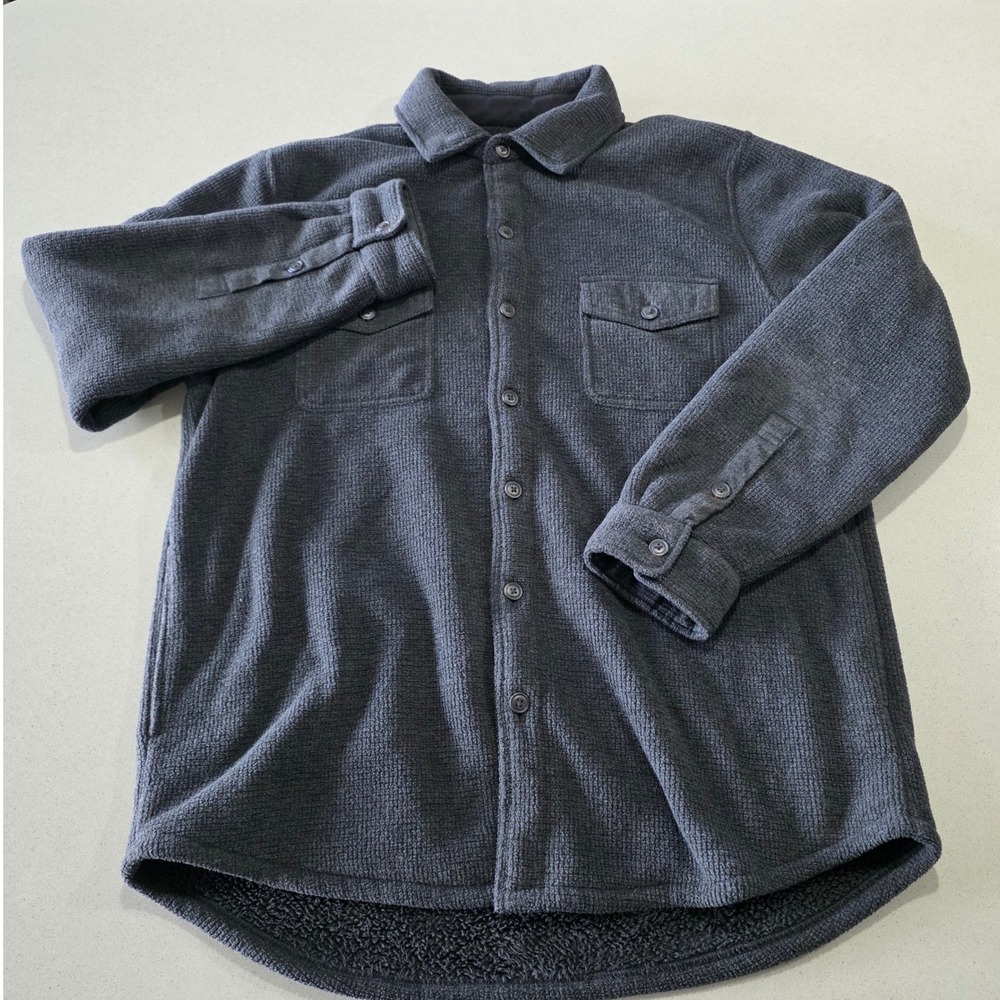 California Republic Mens Charcoal Grey Waffle Knit Sherpa Lined Shirt Jacket
